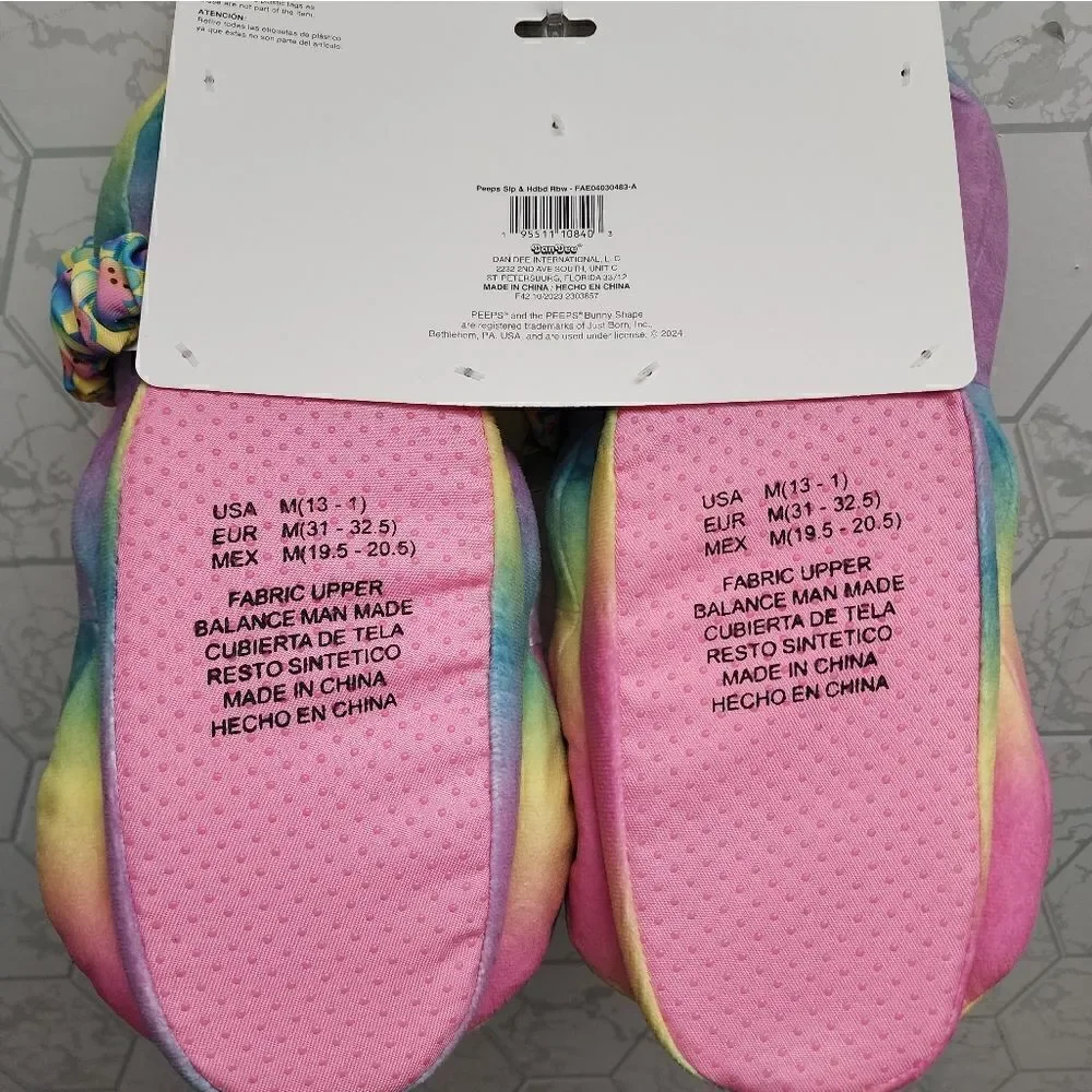 New Kids Easter Peeps Plush Bunny Rainbow Slippers, Size M 13-1